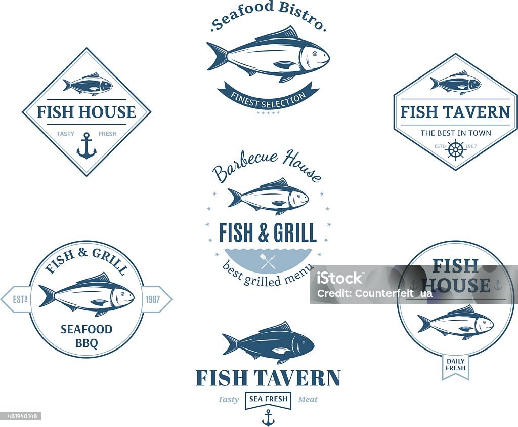 Simple Labels For Fish Fish Labels And Design Elements Stock Illustration - Download Image Now ...