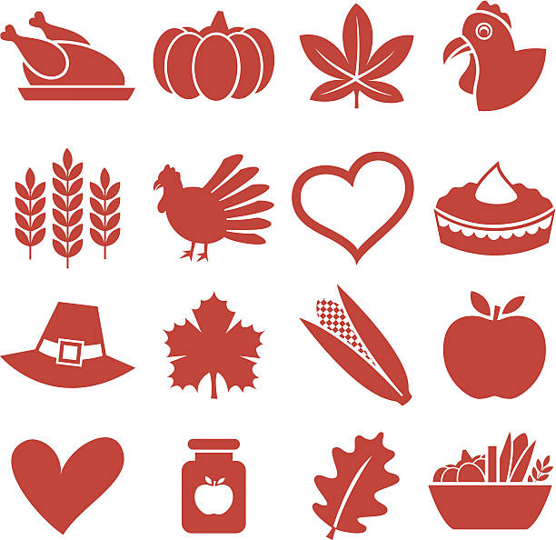 感謝祭のアイコンを設定します。 - thanksgiving symbol turkey apple点のイラスト素材／クリップアート素材／マンガ素材／アイコン素材