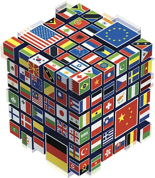 Vector illustration of cube with national flags