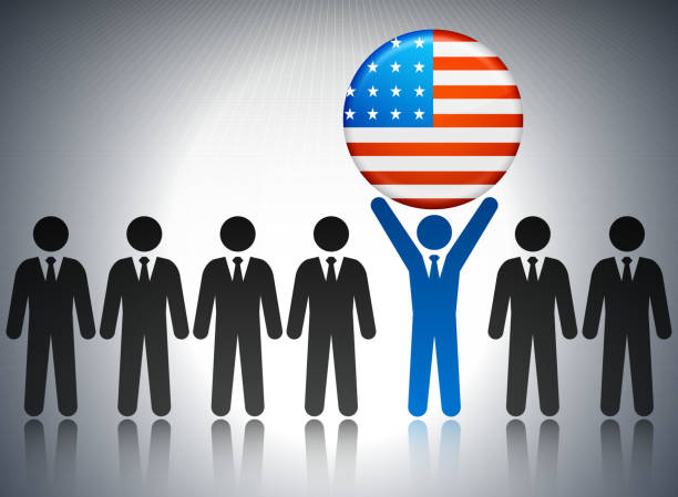 istock Political Flag Pin with Business Concept Stick Figures 481944323