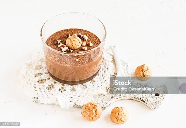 Chocolate Mousse With Nuts And Biscuits In A Glass Beaker Stock Photo - Download Image Now