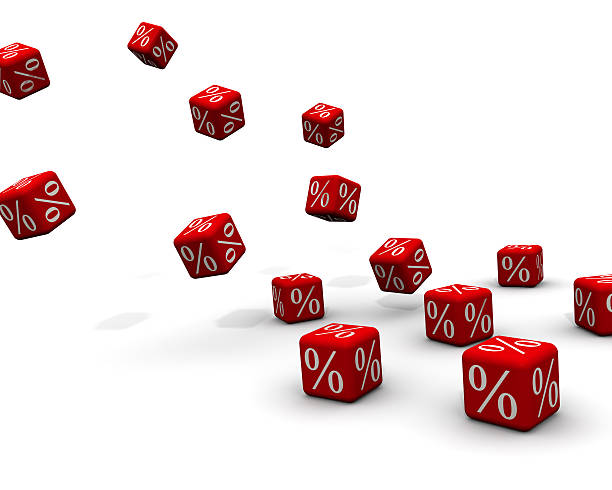 istock Cubes with percent symbols falling on a white surface 481945084