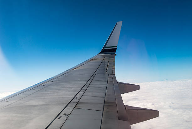 istock Wing of an airplane flying above the clouds 481945278