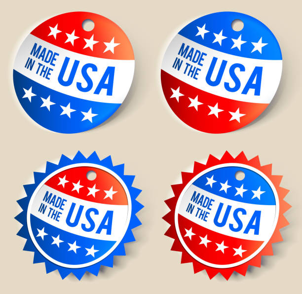 ilustrações, clipart, desenhos animados e ícones de quatro com fita de etiquetas criado nos eua em cores americano. - buy usa american culture made in the usa