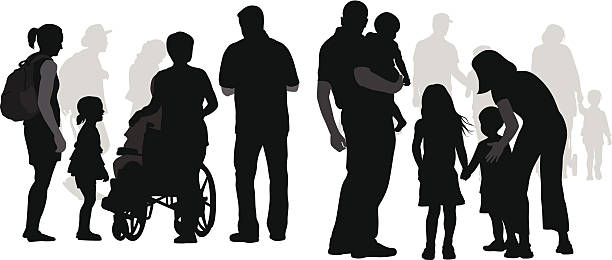 familylife - wheelchair women outline holding hands stock-grafiken, -clipart, -cartoons und -symbole