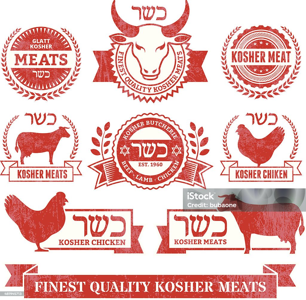 Organic koschere Fleisch und Geflügel Grunge-Vektor icon-set - Lizenzfrei Fleisch Vektorgrafik