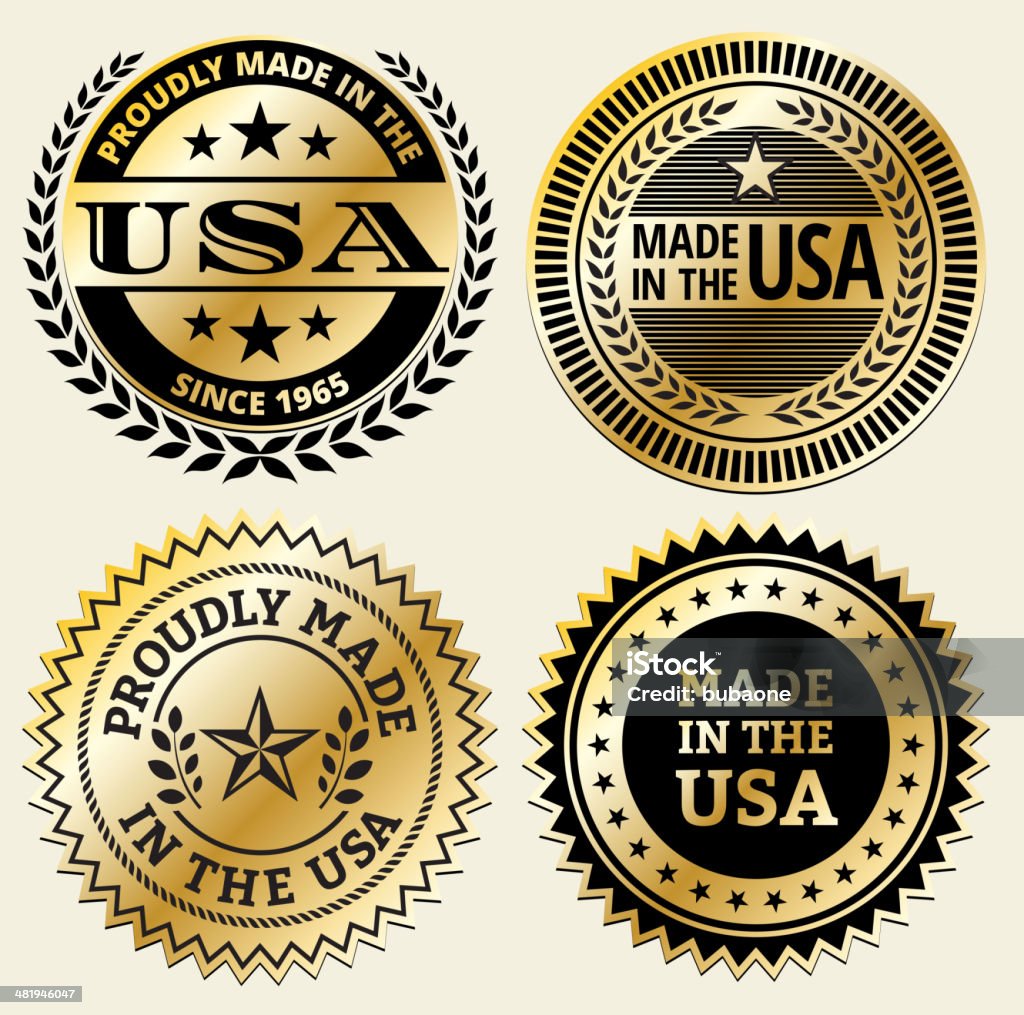 Made in the USA in nero e oro Set di Badge - arte vettoriale royalty-free di A forma di stella