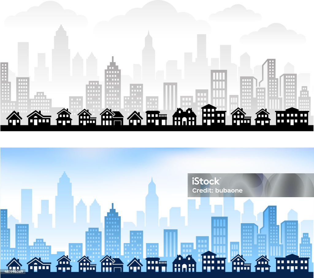 Z podmiejskiej społeczności miasta skyline panoramic grafiki wektorowe na licencji Royalty free - Grafika wektorowa royalty-free (Miasto)
