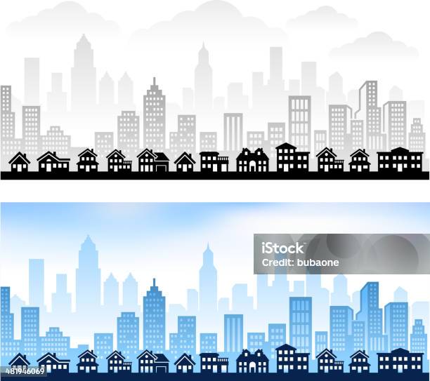 Z Podmiejskiej Społeczności Miasta Skyline Panoramic Grafiki Wektorowe Na Licencji Royalty Free - Stockowe grafiki wektorowe i więcej obrazów Miasto
