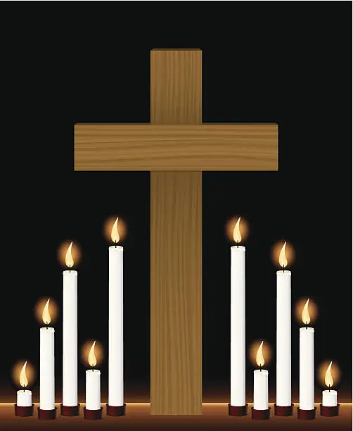 Vector illustration of Candle Light Vigil and Cross