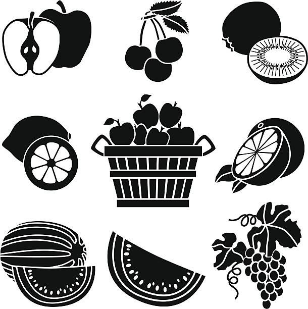 illustrazioni stock, clip art, cartoni animati e icone di tendenza di icone di frutta con apple bushel - bushel