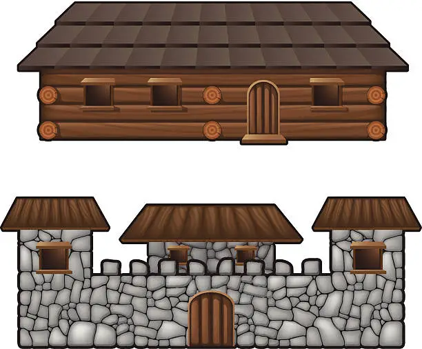 Vector illustration of Medival housing - Fort and barracks