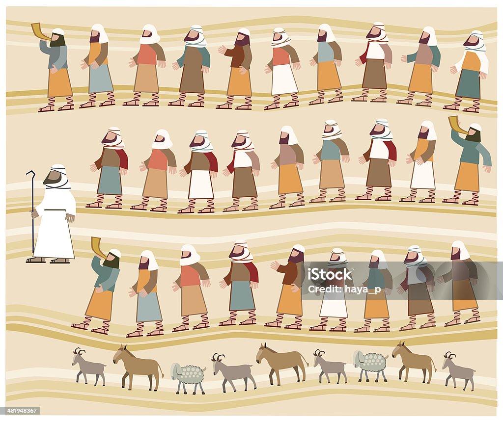 Judíos caminando en el desierto, pascua judía medio - arte vectorial de Pascua Judía libre de derechos