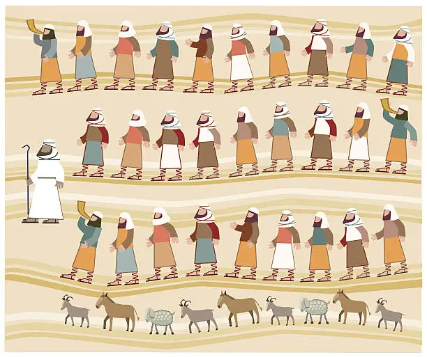 Vector illustration of Jews Walking in the Desert, Passover Illustration