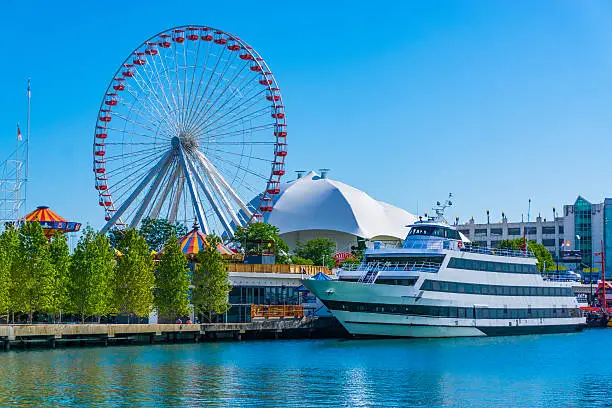 Photo of Chicago's Navy Pier along the Chicago River,ferris wheel,(P)