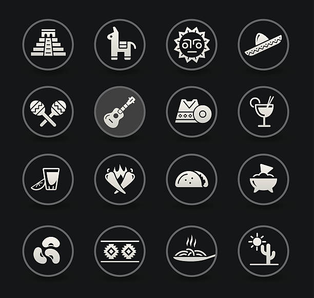 Mexican Culture & Food | Black Black buttons for your web or printing projects. black shawl wrap stock illustrations