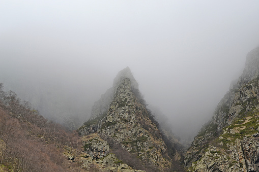 While slowly walking towards the top of the mountain you see some kind of mist coming down