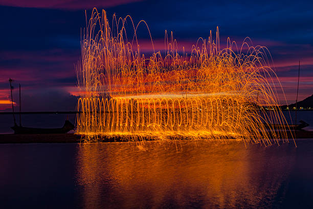 istock Firework showers of hot glowing sparks from spinning steel wool. 481951640