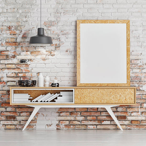 istock Mock up poster on table in room 481951874