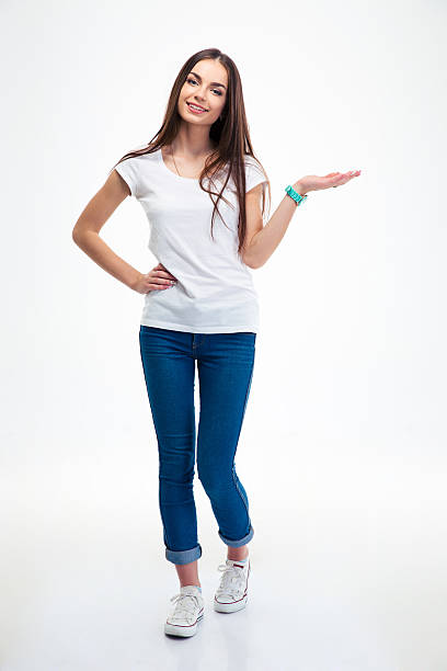 istock Smiling woman holding copyspace on the palm 481952692