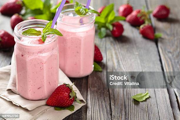 Strawberry Milkshake Stock Photo - Download Image Now - Strawberry, Smoothie, Milkshake