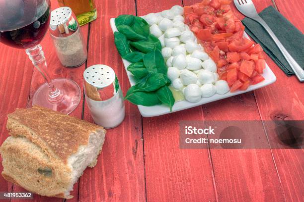 Horizontal Caprese Rigth Down Stock Photo - Download Image Now - 2015, Basil, Bread