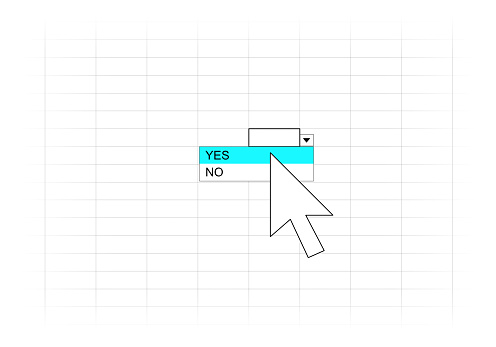 Mouse cursor over the option to choose whether Yes or No on a spreadsheet.