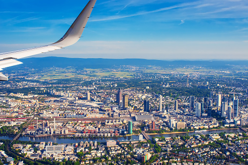 Aerial view of Frankfurt Main from airplane