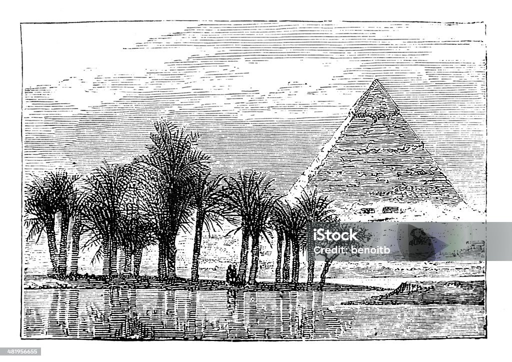 Oaza przez Pyramid - Zbiór ilustracji royalty-free (Piramida - Konstrukcja budowlana)