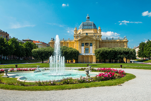     Art pavilion and fountain in Zagreb, capital of Croatia 