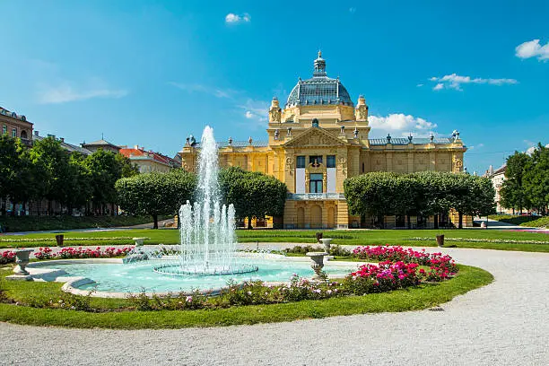     Art pavilion and fountain in Zagreb, capital of Croatia 