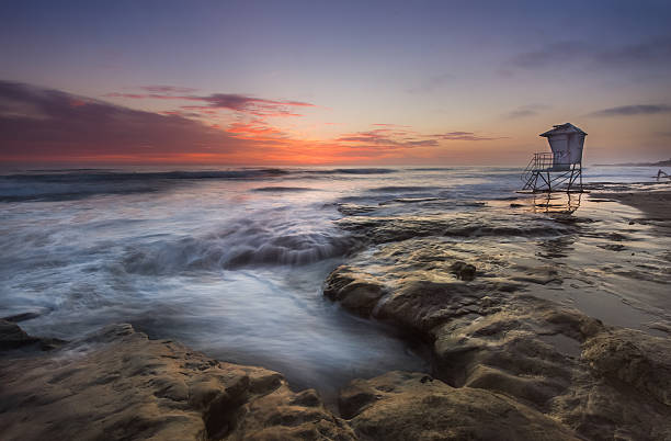 Del Mar Lifeguard Stand at Sunset stock photo