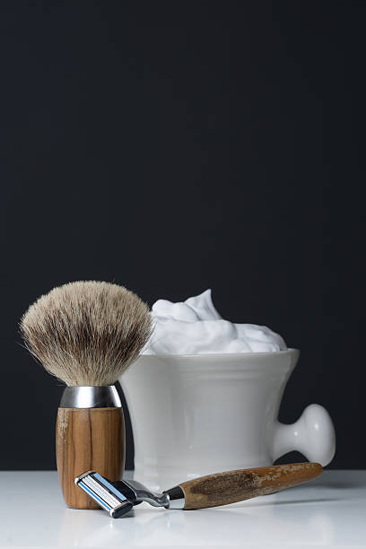 istock vintage Shaving Equipment on white Table and dark Background 481962954