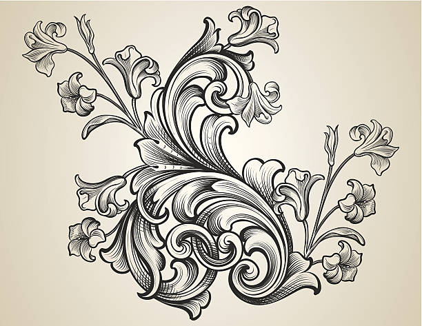 ilustrações, clipart, desenhos animados e ícones de pergaminhos gravados floral - swirl floral pattern growth decoration
