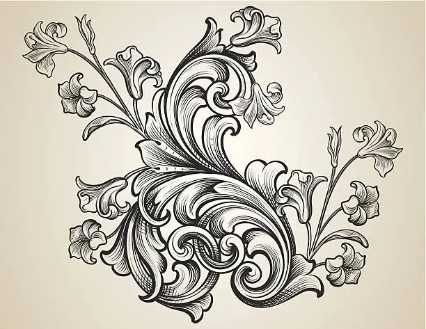 Vector illustration of Engraved Floral Scrolls