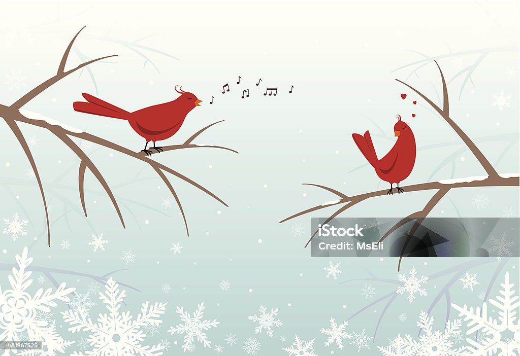 Nívea Lovebirds en ramas en invierno - arte vectorial de Pájaro libre de derechos