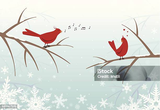 Ilustración de Nívea Lovebirds En Ramas En Invierno y más Vectores Libres de Derechos de Pájaro - Pájaro, Música, Invierno