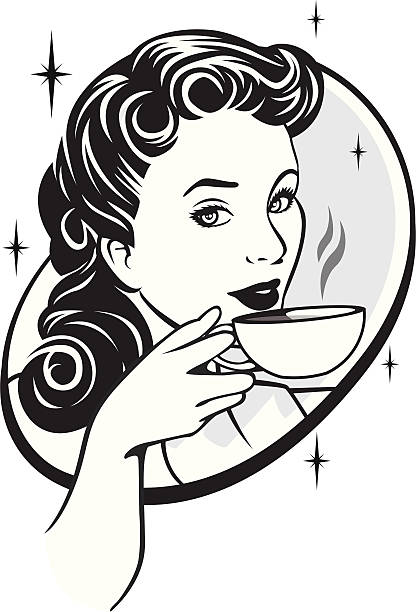 illustrazioni stock, clip art, cartoni animati e icone di tendenza di dinking caffè - coffee hand woman