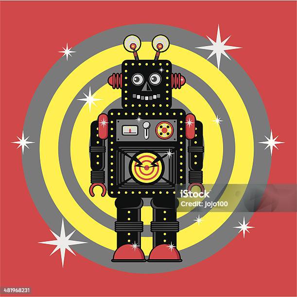 Retro Robotercharaktersymbol Und Ziel Stock Vektor Art und mehr Bilder von Comic - Kunstwerk - Comic - Kunstwerk, Computergrafiken, Cool und Lässig