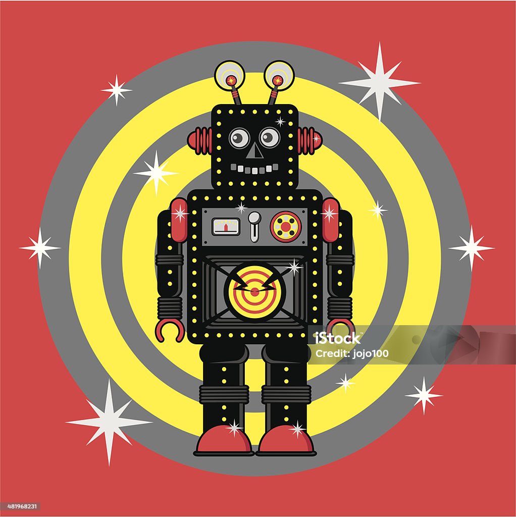 Ретро робот характер и цель значок знак - Векторная графика Machinery роялти-фри