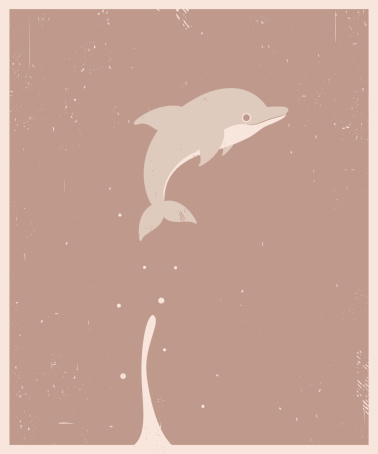 Vector Retro-style illustration of dolphin jumping. 