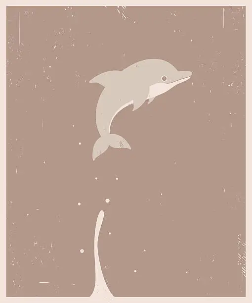 Vector illustration of Vector Retro-style illustration of dolphin jumping