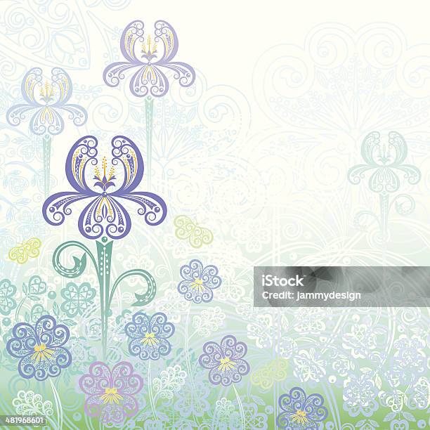 Iride E Viola Del Pensiero Sfondo Primavera - Immagini vettoriali stock e altre immagini di Fiore - Fiore, Iris - Pianta, Viola cornuta