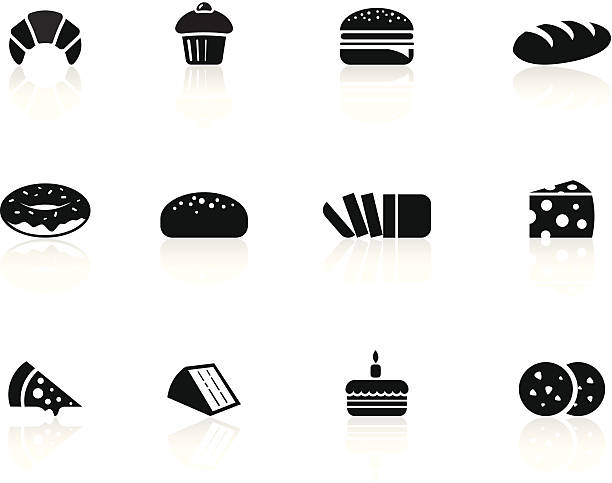 bäckerei-lebensmittel-icons - muffin cheese bakery breakfast stock-grafiken, -clipart, -cartoons und -symbole