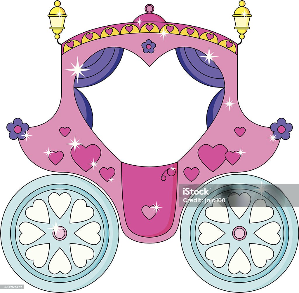 Cute Sparkly Pink Cinderella/Princess Carriage. Cute sparkly pink Cinderella/princess carriage with large heart shaped window and heart wheel detail - ideal for little girls. Space for photo or text in carriage window. Stagecoach stock vector