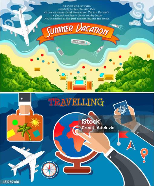 Travel Banner Set Stock Illustration - Download Image Now - Beach, Computer, Vector