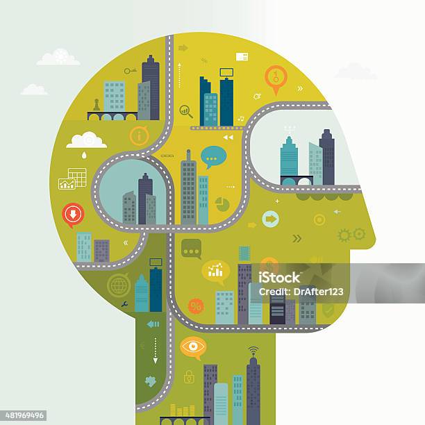Urban Thinking Head Stock Illustration - Download Image Now - Construction Industry, 2015, Arrow Symbol