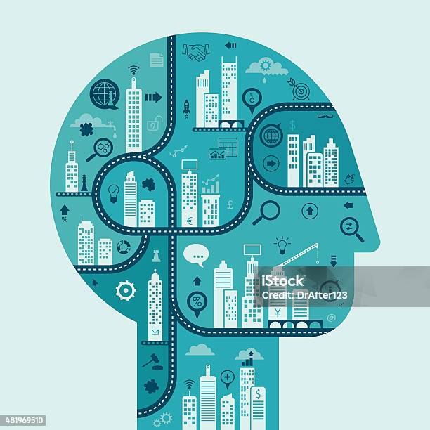 Business Man Thinking Head Stock Illustration - Download Image Now - City, Contemplation, Human Brain