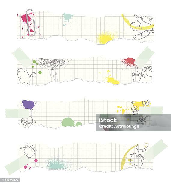 Paper Parts And Doodles Stock Illustration - Download Image Now - Adhesive Tape, Adhesive Note, Bird