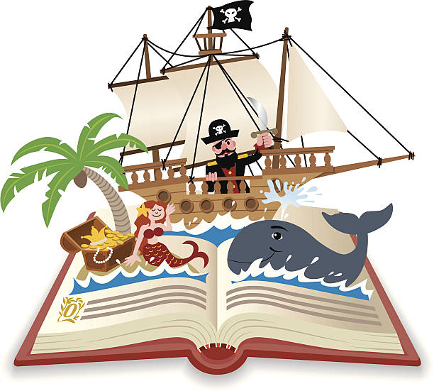 zabawa pop-up księga przygodę na morze - picture book illustrations stock illustrations